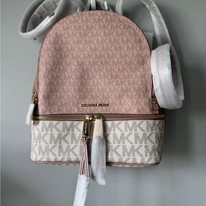 Michael Kors Blush Pink and Cream Signature Mini Backpack